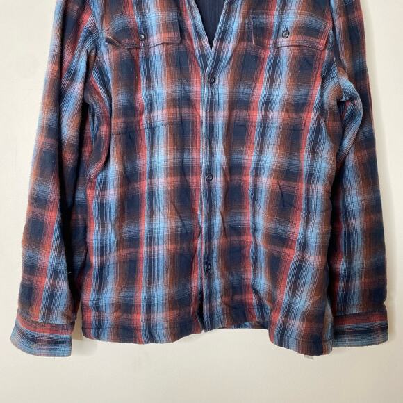 PRANA Mens Glover Park Blue Red Plaid Lined Flannel Shacket Size Large - Picture 4 of 9